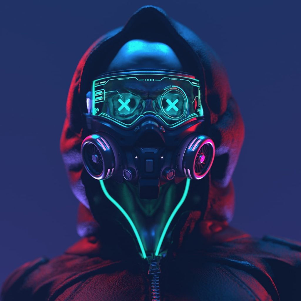 戴著發光呼吸器和兜帽的科幻角色NFT,特數位藝術收藏品 | Creative NFT