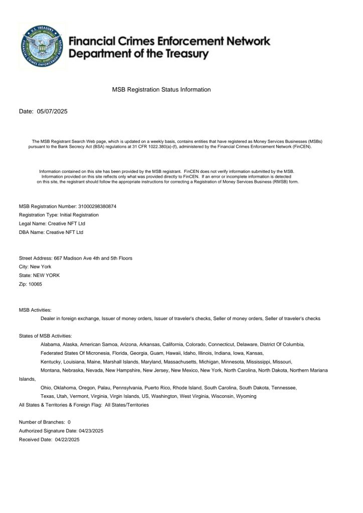 Financial Crimes Enforcement Network Department of the Treasury | Creative NFT